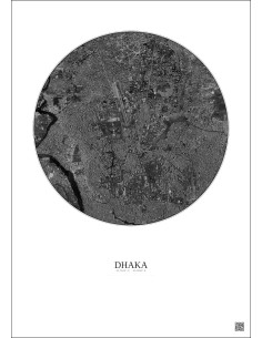 Affiche Dhaka – Poster vue satellite 6km N&B | Gravura – Fond clair