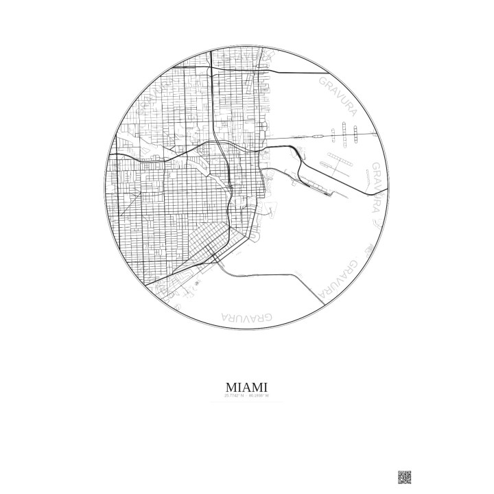 Affiche Miami – Poster carte de ville 5km | Gravura – Fond clair