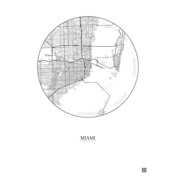 Affiche Miami – Poster carte de ville 10km | Gravura – Fond clair