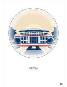 Affiche Dhaka – Poster illustration vintage – Jatiya Sangsad Bhaban | Gravura – Fond clair 2