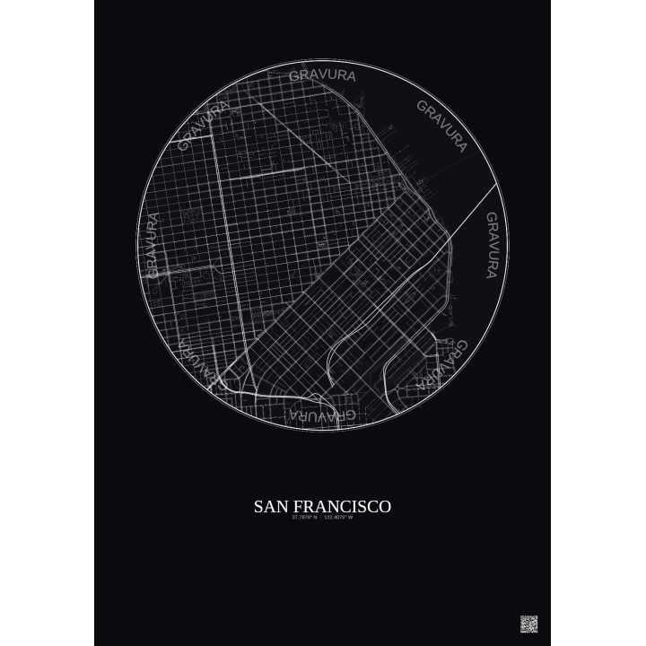 San Francisco City Map Poster 2.5km | Gravura – Dark background