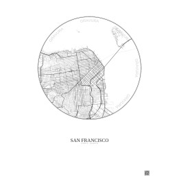 Affiche San Francisco – Poster carte de ville 6km | Gravura – Fond clair