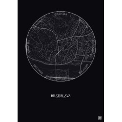 Affiche Bratislava – Poster carte de ville 2.5km | Gravura – Fond foncé