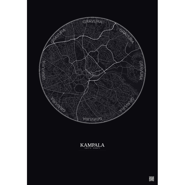 Affiche Kampala – Poster carte de ville 6km | Gravura – Fond foncé
