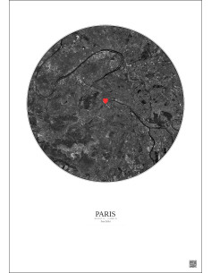 Paris - Custom Satellite View 15 km · B&W · Light background 2