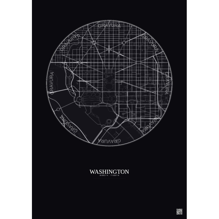 Affiche Washington – Poster carte de ville 2.5km | Gravura – Fond foncé