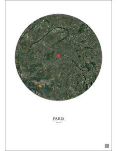 Paris - Custom Satellite View 15 km · Color · Light background 2