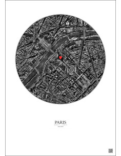 Paris - Vue satellite personnalisée 1 km · N&B · Fond clair 2
