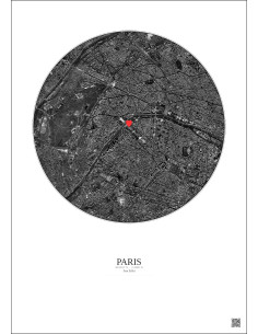 Paris - Vue satellite personnalisée 5 km · N&B · Fond clair 2