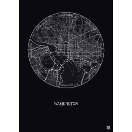 Affiche Washington – Poster carte de ville 6km | Gravura – Fond foncé