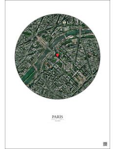 Paris - Vue satellite personnalisée 1 km · Couleur · Fond clair 2