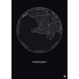 Affiche Montevideo – Poster carte de ville 6km | Gravura – Fond foncé