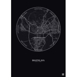 Affiche Bratislava – Poster carte de ville 6km | Gravura – Fond foncé
