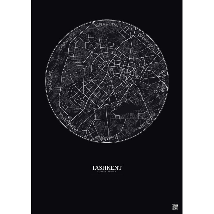 Affiche Tashkent – Poster carte de ville 10km | Gravura – Fond foncé