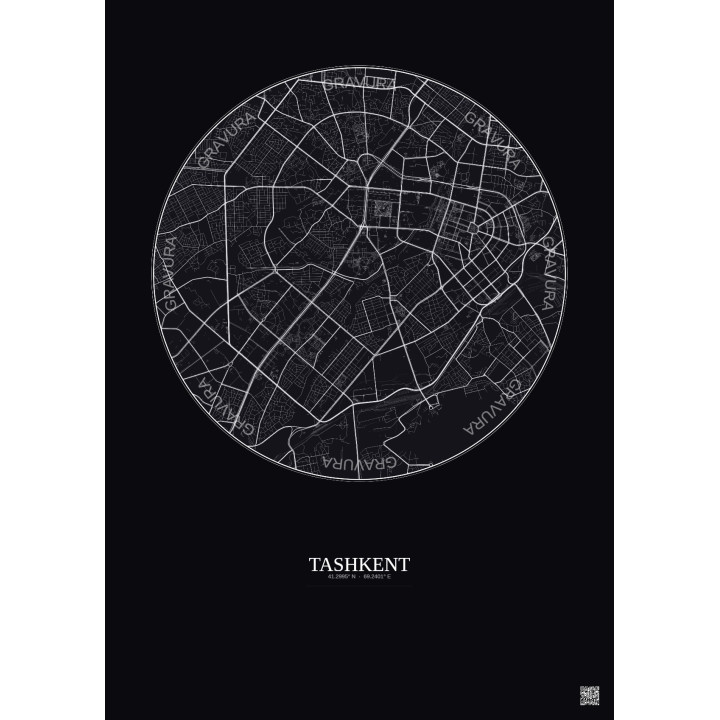 Tashkent City Map Poster 6km | Gravura – Dark background