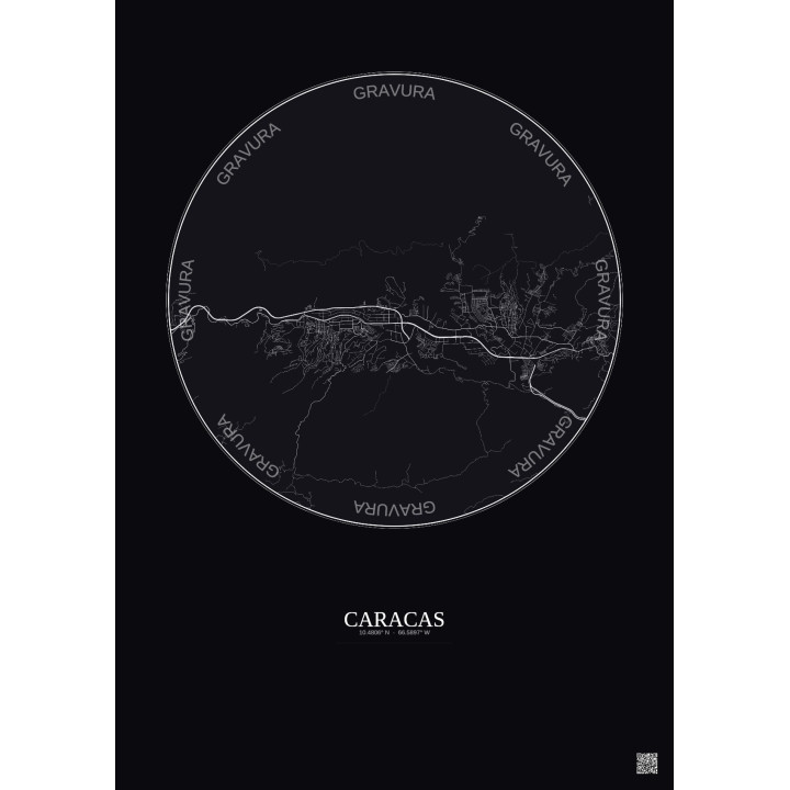 Affiche Caracas – Poster carte de ville 10km | Gravura – Fond foncé
