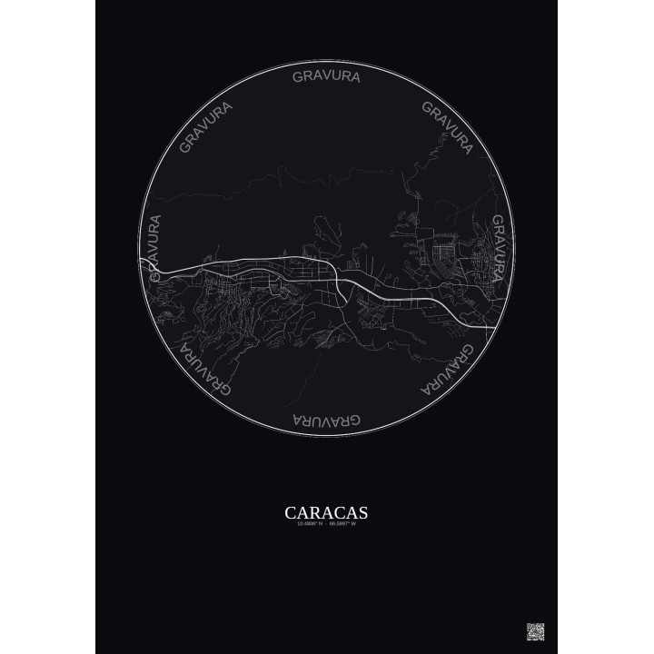 Affiche Caracas – Poster carte de ville 6km | Gravura – Fond foncé