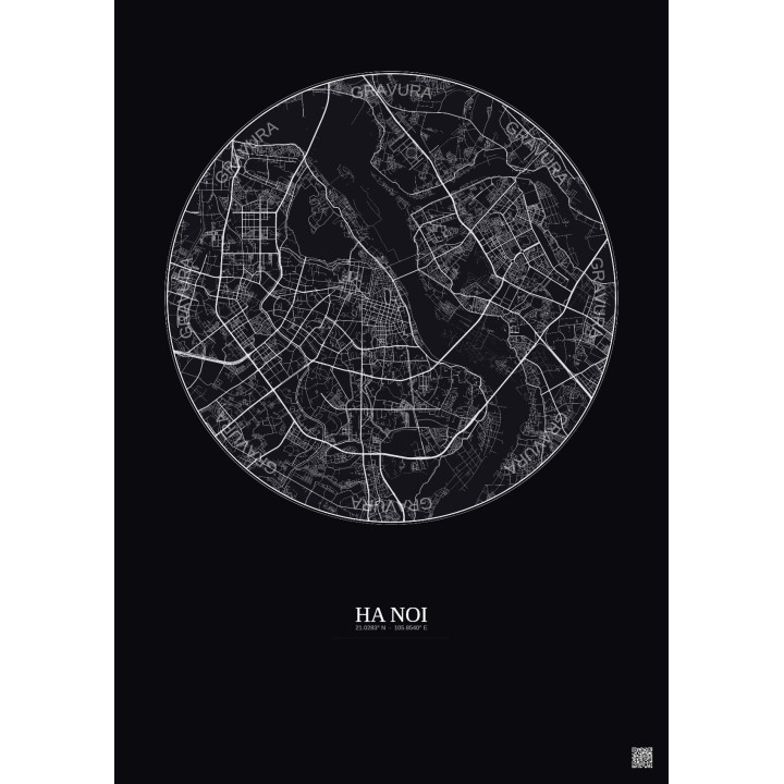 Affiche Ha Noi – Poster carte de ville 10km | Gravura – Fond foncé
