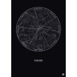 Affiche Harare – Poster carte de ville 10km | Gravura – Fond foncé