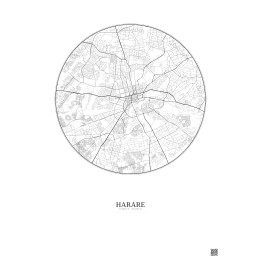 Affiche Harare – Poster carte de ville 10km | Gravura – Fond clair