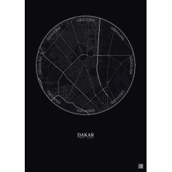 Affiche Dakar – Poster carte de ville 2.5km | Gravura – Fond foncé