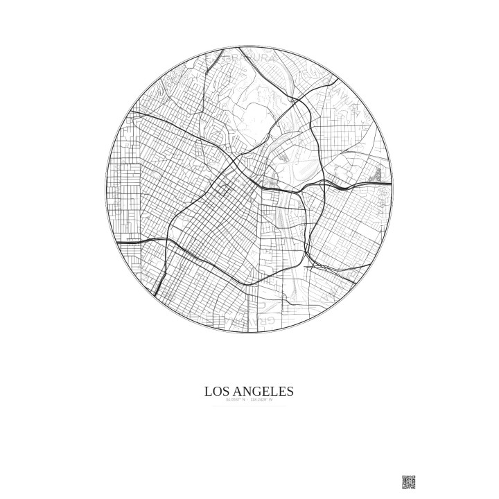 Affiche Los Angeles – Poster carte de ville 5km | Gravura – Fond clair