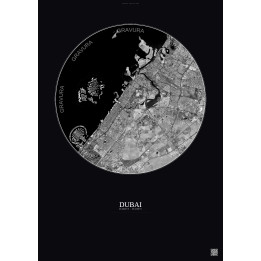 Affiche Dubai – Poster vue satellite 20km N&B | Gravura – Fond foncé