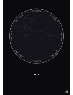 Affiche Sete – Poster carte de ville 2.5km | Gravura – Fond foncé