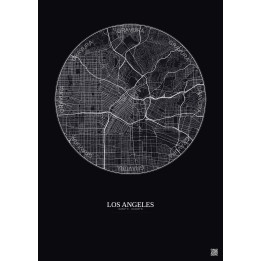 Affiche Los Angeles – Poster carte de ville 10km | Gravura – Fond foncé