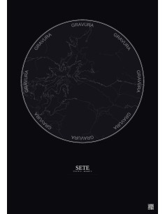 Affiche Sete – Poster carte de ville 10km | Gravura – Fond foncé