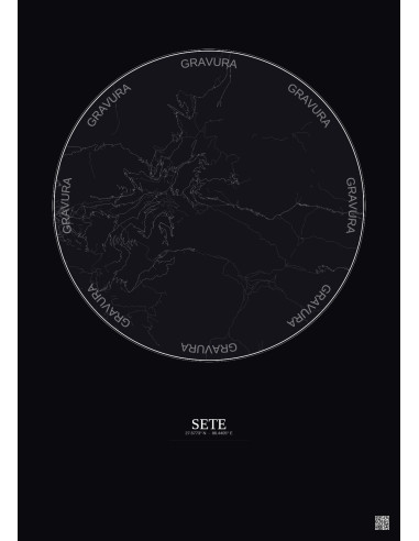 Sete City Map Poster 10km | Gravura – Dark background