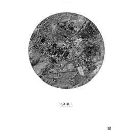 Affiche Kabul – Poster vue satellite 2.5km N&B | Gravura – Fond clair
