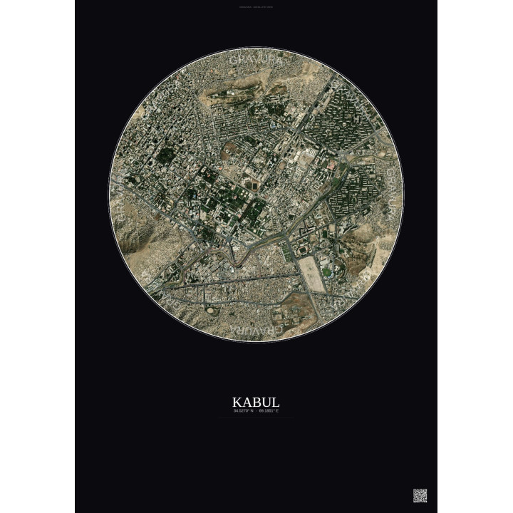 Kabul Satellite View Poster 2.5km Color | Gravura – Dark background