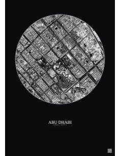 Affiche Abu Dhabi – Poster vue satellite 2.5km N&B | Gravura – Fond foncé 2