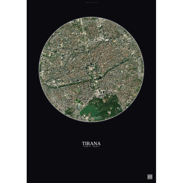 Affiche Tirana – Poster vue satellite 2.5km Couleur | Gravura – Fond foncé