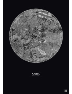 Kabul Satellite View Poster 6km B&W | Gravura – Dark background