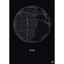 Affiche Miami – Poster carte de ville 2.5km | Gravura – Fond foncé