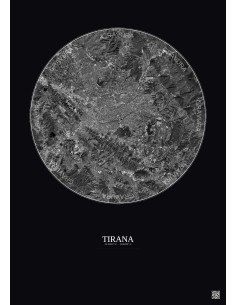 Tirana Satellite View Poster 10km B&W | Gravura – Dark background 2