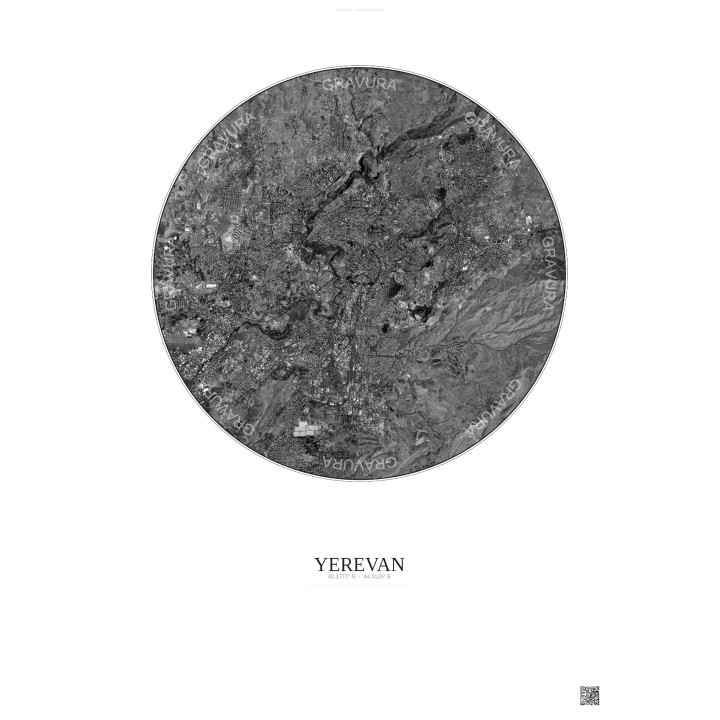 Yerevan Satellite View Poster 10km B&W | Gravura – Light background
