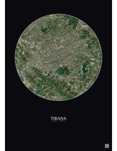 Affiche Tirana – Poster vue satellite 6km Couleur | Gravura – Fond foncé 2