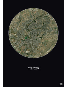 Yerevan Satellite View Poster 10km Color | Gravura – Dark background 2