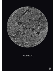 Yerevan Satellite View Poster 6km B&W | Gravura – Dark background 2
