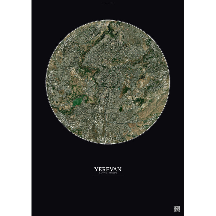 Affiche Yerevan – Poster vue satellite 6km Couleur | Gravura – Fond foncé