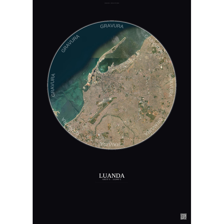 Luanda Satellite View Poster 10km Color | Gravura – Dark background