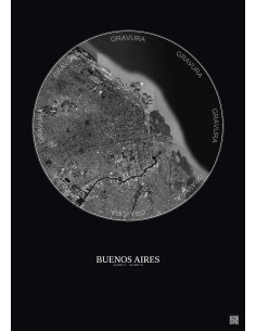 Buenos Aires Satellite View Poster 10km B&W | Gravura – Dark background 2
