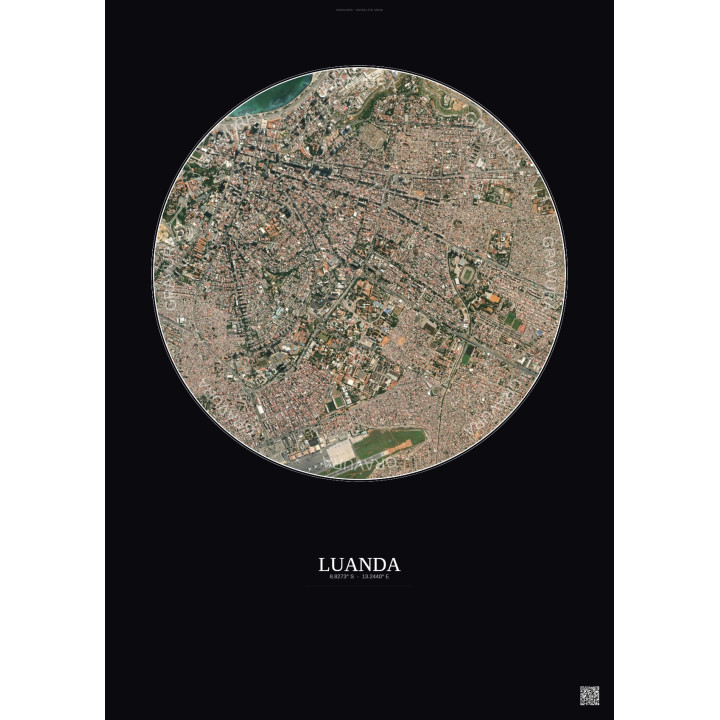 Luanda Satellite View Poster 2.5km Color | Gravura – Dark background