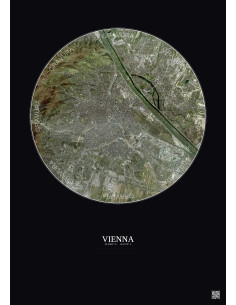 Vienna Satellite View Poster 10km Color | Gravura – Dark background 2