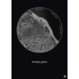 Affiche Buenos Aires – Poster vue satellite 10km N&B | Gravura – Fond foncé