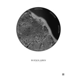 Buenos Aires Satellite View Poster 10km B&W | Gravura – Light background