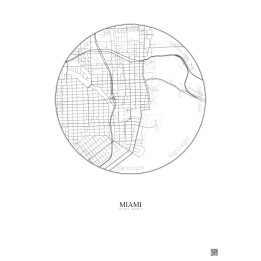 Affiche Miami – Poster carte de ville 2.5km | Gravura – Fond clair